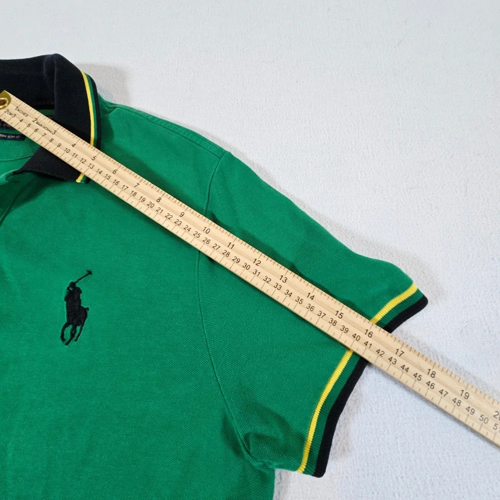 Polo Ralph Lauren Polo Shirt Mens L Green Brazil #5 Custom Slim Fit Logo Sash